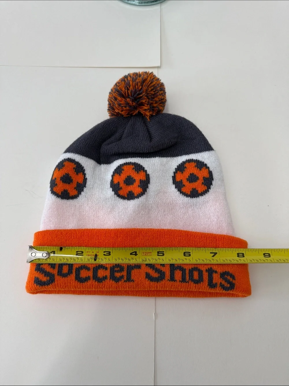 Soccer Shots Kids Orange & White Pom Knit Beanie
